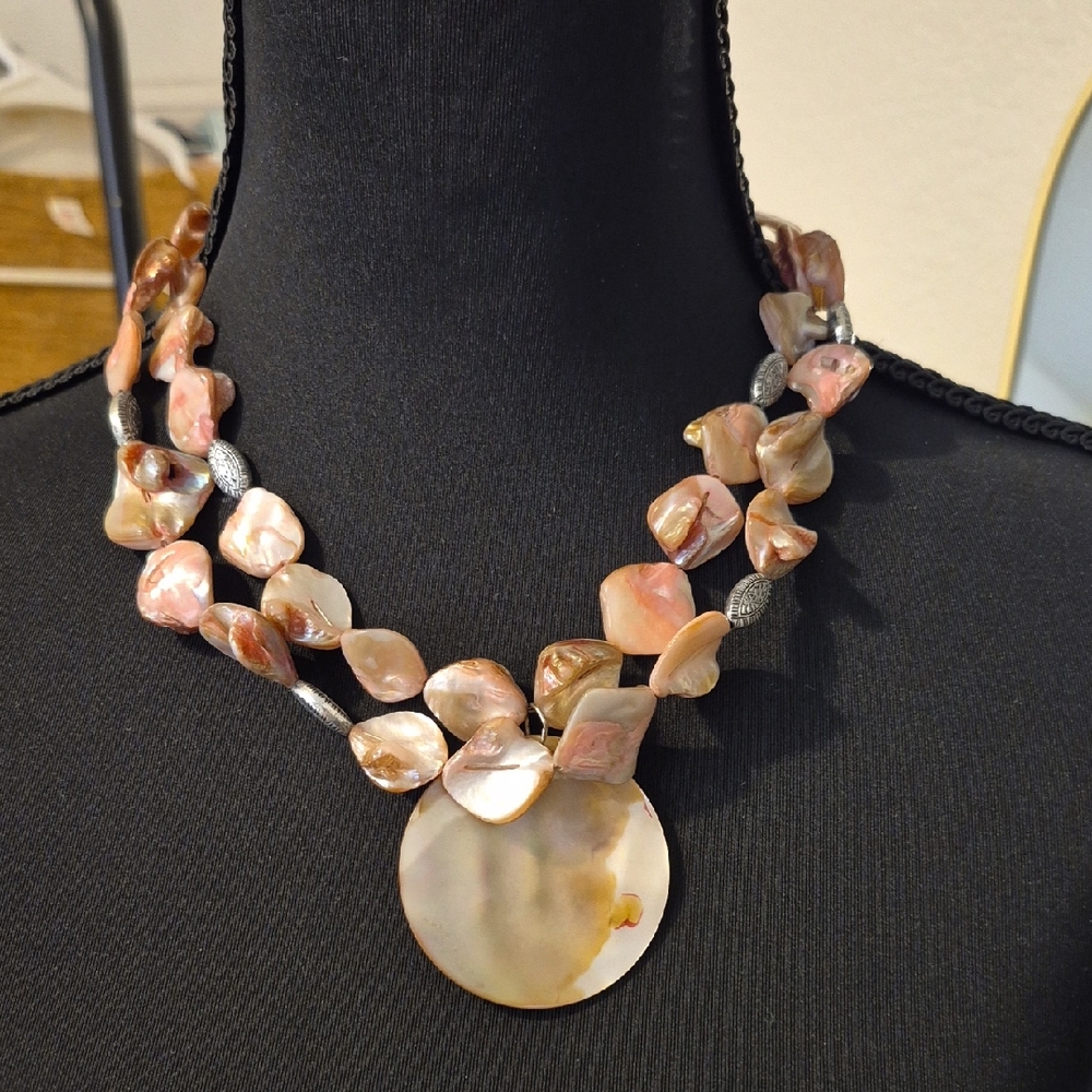 Pink Mother-of-Pearl Multi-Strand Disc Necklace